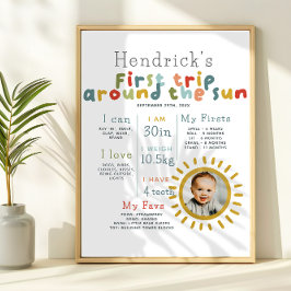 Póster Primer Viaje De Niños En Torno Al Hito Del Cumplea