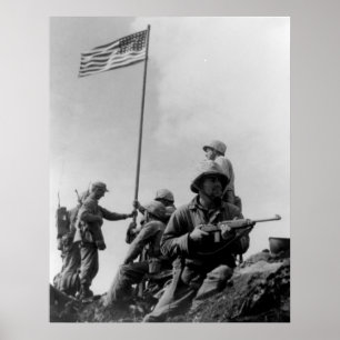 Póster Primera bandera Iwo Jima levantando el 23 de febre