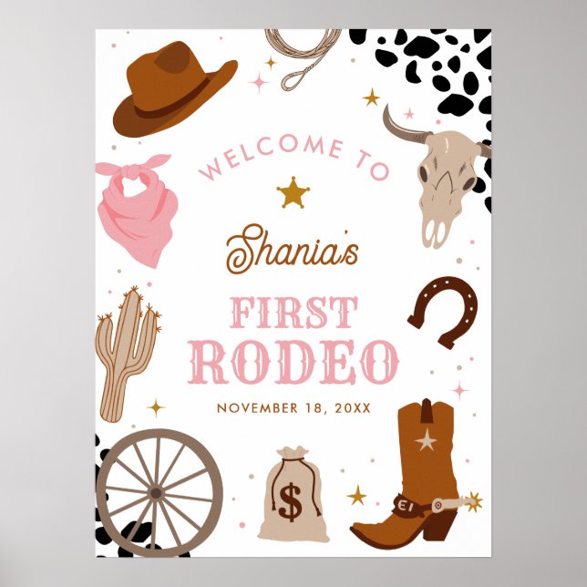 Póster Primera bienvenida de cumpleaños de Rodeo Chica Oc (Frente)