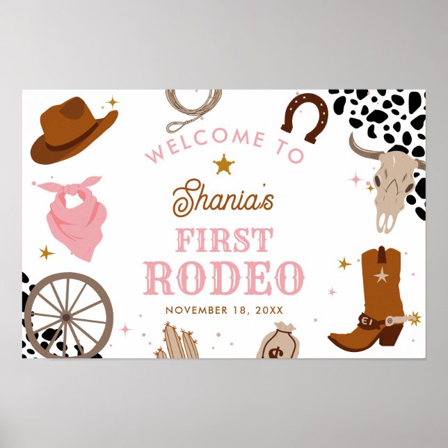 Póster Primera bienvenida de cumpleaños de Rodeo Chica Oc (Frente)