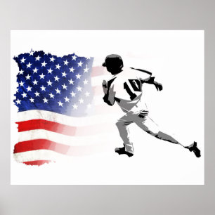 Póster Primera carrera de base: jugador de béisbol y band