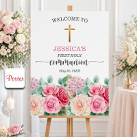 Primera Comunión de Niña Cruz de Oro Rosas Floral