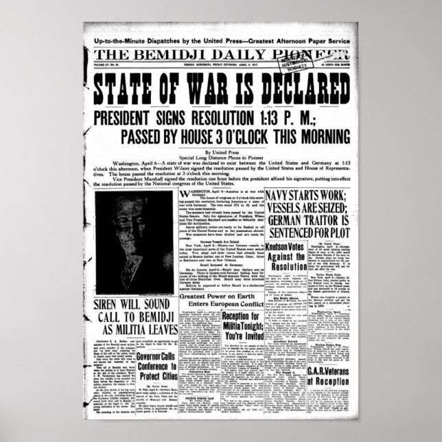 Póster Primera Guerra Mundial declarada - portada de peri (Frente)