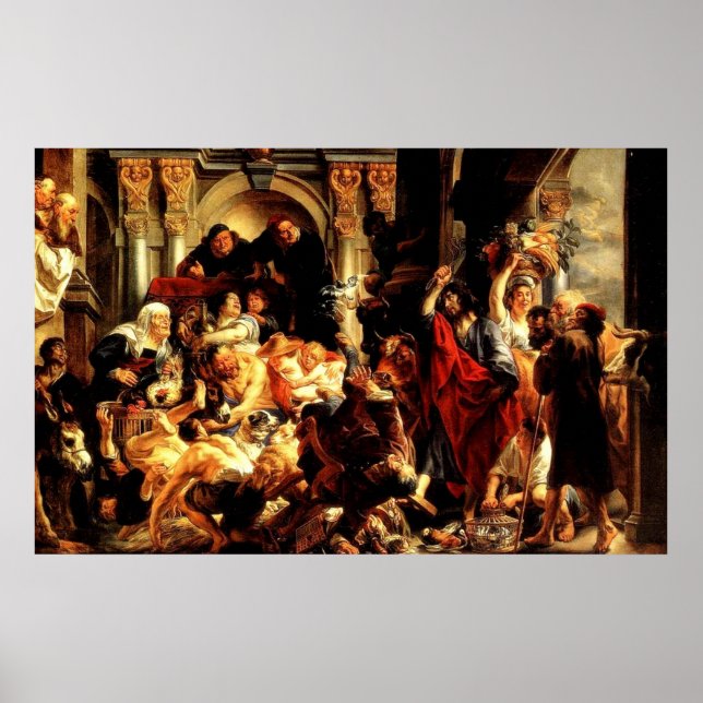 Póster Primera limpieza del templo por Jesús (Juan 2:13) (Frente)