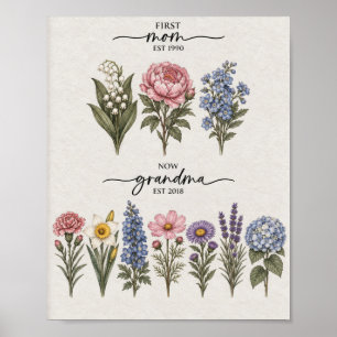 Póster Primera Mamá Para Abuela Flor de Cumpleaños Rosa y