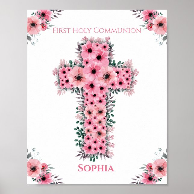 Póster Primera Moda de Cruz de Flor Rosa Chica de la Sant (Frente)