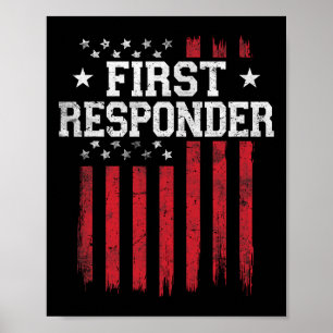 Póster Primera Respuesta Orgullosa Bandera Estadounidense