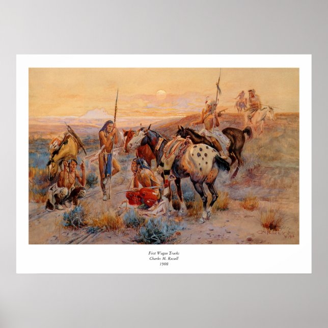 Póster Primeras pistas de vagón de Charles M. Russell (19 (Frente)