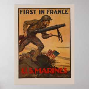 Póster Primero En Francia - Marines Estadounidenses