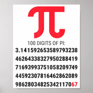 Póster Primeros 100 Dígitos De Pi 67 Nerds Geeks Profesor