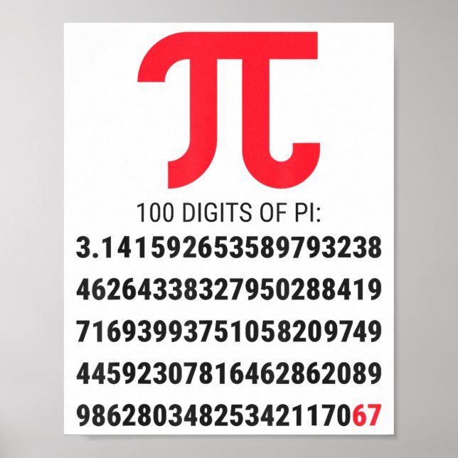Póster Primeros 100 Dígitos De Pi 67 Nerds Geeks Profesor (Frente)