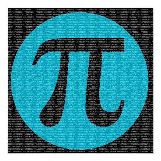 Póster Primeros 10.000 dígitos de Pi, azul sobre negro (Anverso)