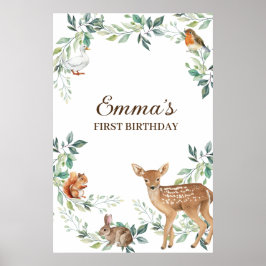 Póster Primeros cumpleaños de los animales del bosque de 