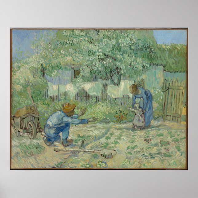 Póster Primeros pasos, después del Millet 1890 Vincent va (Frente)