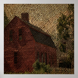 Póster Primitiva burlap casa de campo de granero rojo