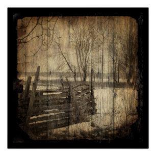 Póster Primitiva granja de vallas de madera antigua del p