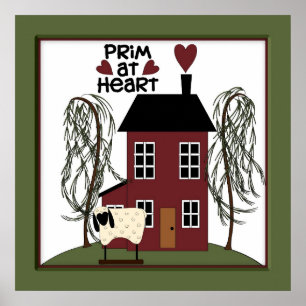 Póster Primitive at Heart Country Sheep & House Decor