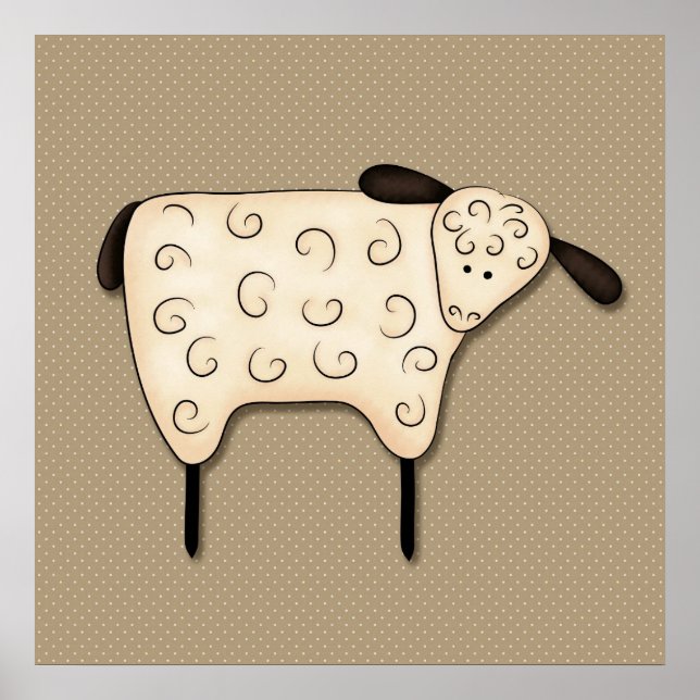 Póster Primitive Country  Sheep Decor (Frente)