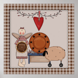 Póster Primitive Country Sunflower Sheep & Angel Decour
