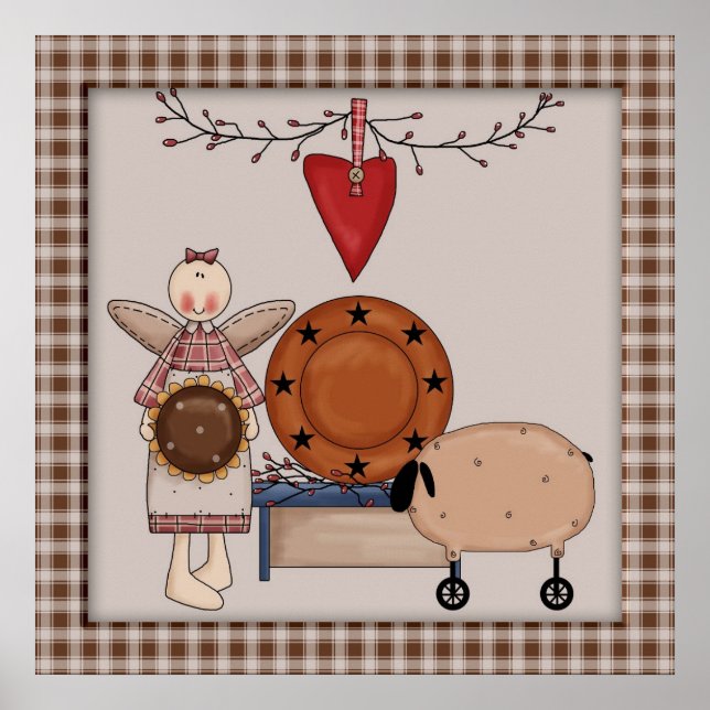 Póster Primitive Country Sunflower Sheep & Angel Decour (Frente)