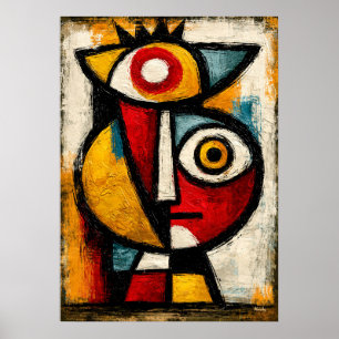 Póster Primitivo Cubista Guardián Audaz Abstracto Geométr