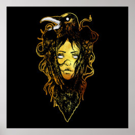 Póster Princesa abrazada por un cuervo