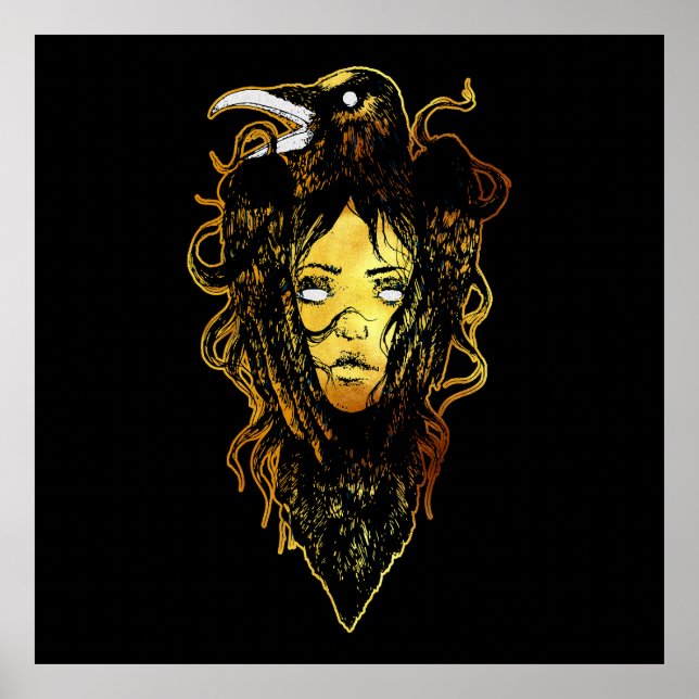 Póster Princesa abrazada por un cuervo (Frente)