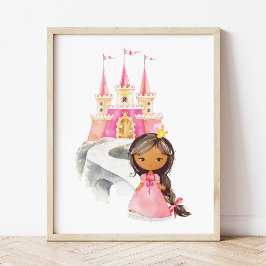 Póster Princesa Africana Americana, Castillo, Chica de Nu