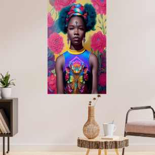 Póster Princesa africana con pelo azul