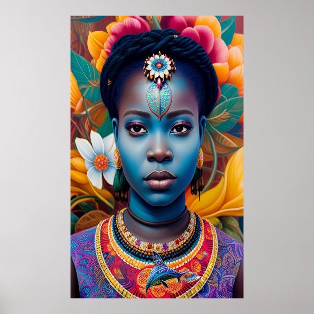 Póster Princesa africana de la cara azul (Frente)
