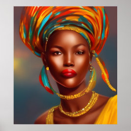 Póster princesa africana mujer 3 joyas de oro