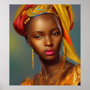 Póster princesa africana mujer 6 joyas de oro