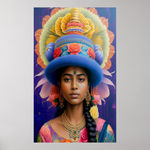 Póster Princesa asiática con gran gorra azul