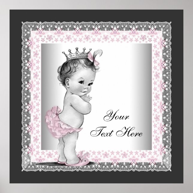 Póster Princesa bebé vintage rosa (Frente)
