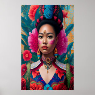 Póster Princesa con mejillas de flor rosa