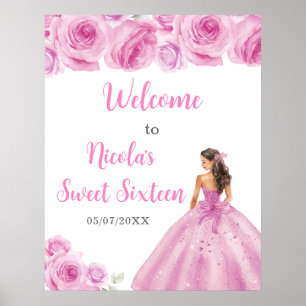 Póster Princesa con un vestido rosado bienvenido Dieciséi