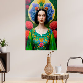 Póster Princesa con vestido verde de flores