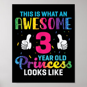 Póster Princesa de 3 años citación de cumpleaños 3 niños