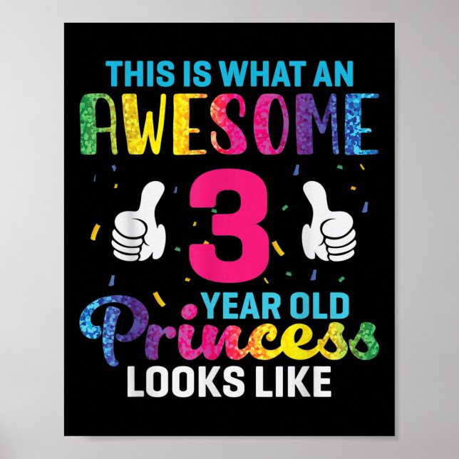 Póster Princesa de 3 años citación de cumpleaños 3 niños  (Frente)