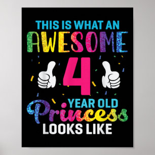 Póster Princesa de 4 años citación de cumpleaños cuarto d