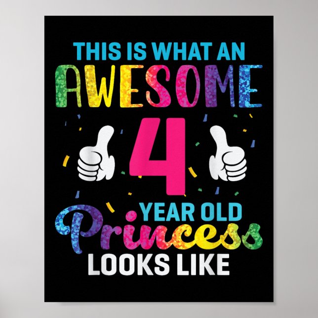 Póster Princesa de 4 años citación de cumpleaños cuarto d (Frente)