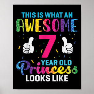Póster Princesa de 7 años citación de cumpleaños 7 niños 