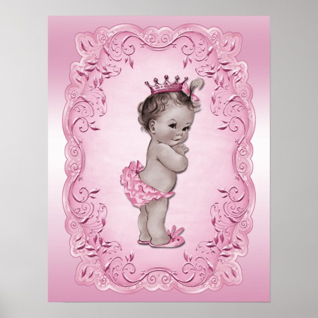 Póster Princesa de Bebé Vintage Rosa (Frente)