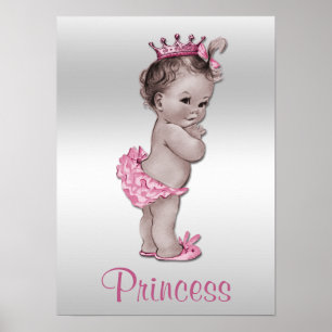 Póster Princesa de Bebé Vintage rosa y plateada