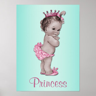 Póster Princesa de Bebé Vintage rosa y Verde azulada