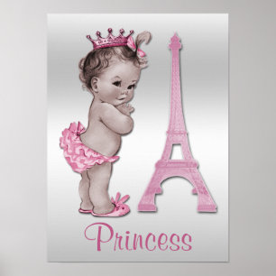 Póster Princesa de Bebé Vintage y Torre Eiffel