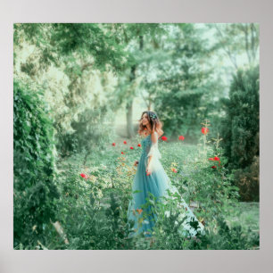 Póster Princesa de Brunette: acuarela de bosque de hadas