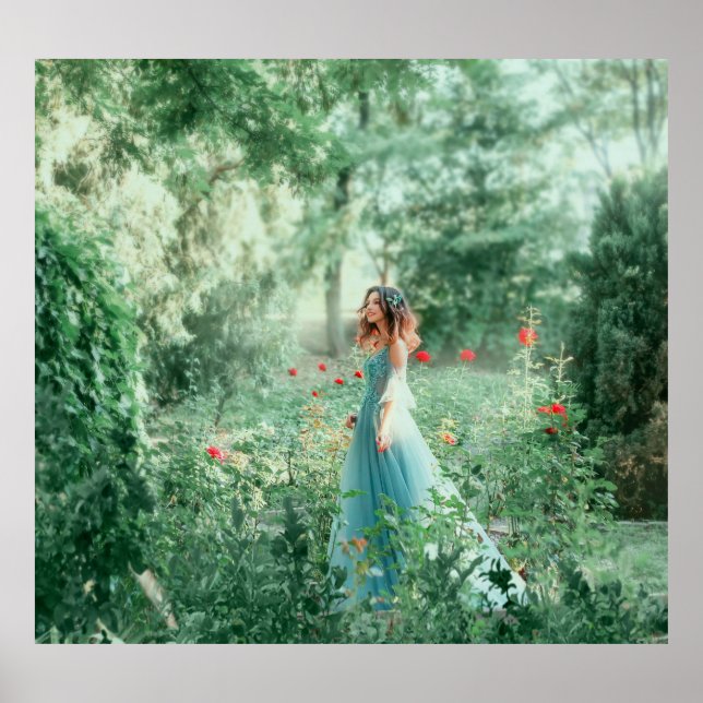 Póster Princesa de Brunette: acuarela de bosque de hadas (Frente)