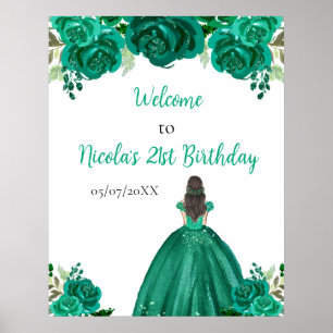 Póster Princesa de Cabello Marrón Cumpleaños Bienvenida F