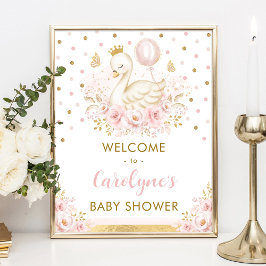 Póster Princesa de cisne con globo rosa Bienvenida Niña